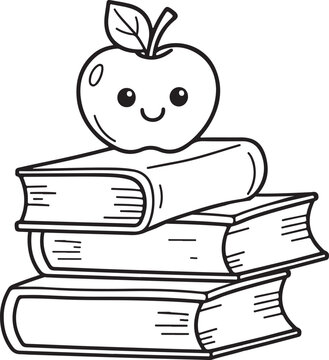 Books And Apple Coloring Page Kids Printable Activity Sheet Featuring Stack Of School Books With Fruit