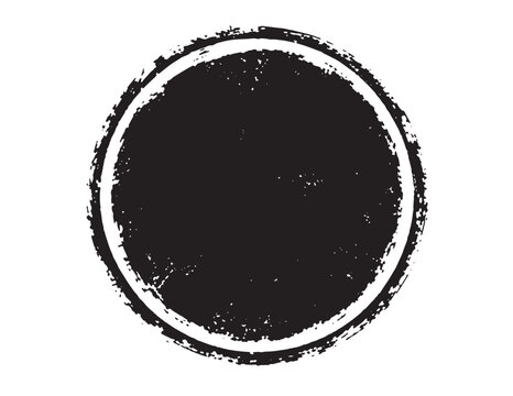 Distressed black grunge circle stamp, a rough textured round frame, vintage ink blot vector element for branding and design projects