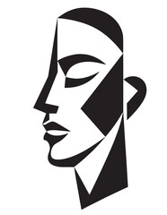 Abstract human face vector illustration, cubist profile portrait, modern art graphic design element, minimalist black and white geometric head silhouette for branding and creative projects © Prodeep