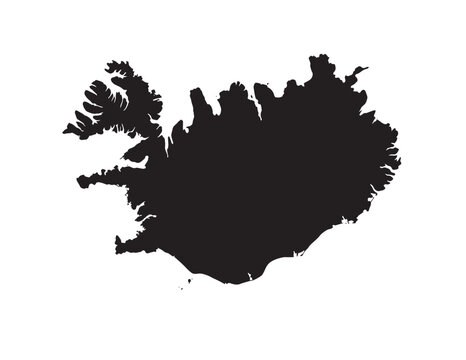 Iceland map silhouette, black vector outline of the Nordic island nation, geographic shape for travel and education, isolated on white background.