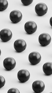 3D Animation of Bowling Balls Rolling on Gray Background, Seamless Vertical Pattern Loop