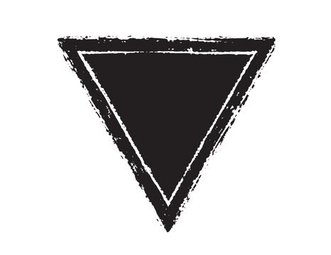 Distressed black inverted triangle vector, grunge textured graphic element, vintage geometric shape, abstract design component for branding and overlays