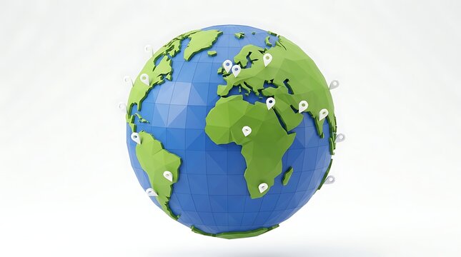 Global connections concept with map pins on a 3D earth