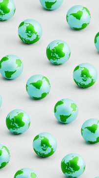3D Animation of Earth Planets Rolling on Gray Background, Seamless Vertical Pattern Loop