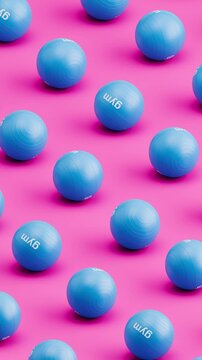 3D Animation of Fitness Balls Rolling on Purple Background, Seamless Vertical Pattern Loop