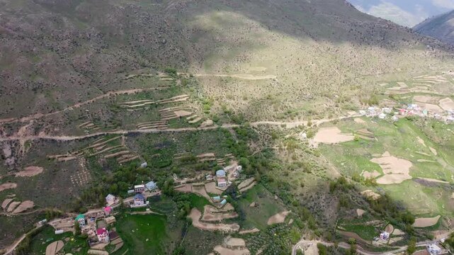 Panoramic View of Rugged Himalayan Mountains and Valley Terrain