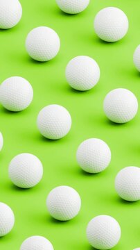 3D Animation of Golf Balls Rolling on Green Background, Seamless Vertical Pattern Loop