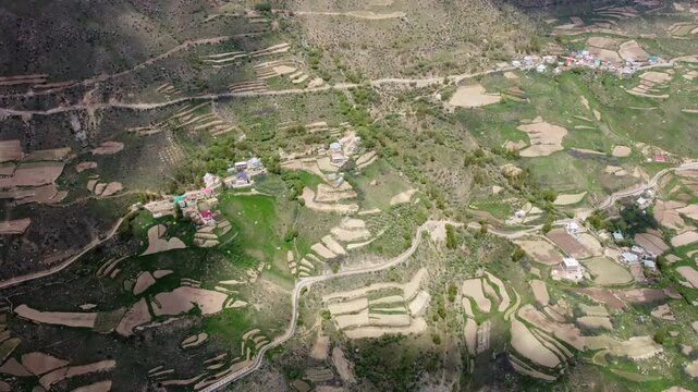 Aerial View of Himalayan Mountain Valley in Himachal Pradesh, India