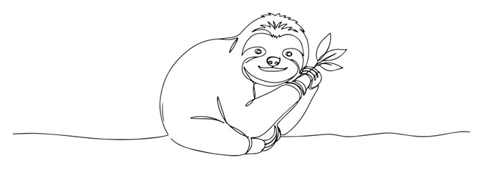 sloth hugging branch smiling engraving monoline vector © Wieslaw