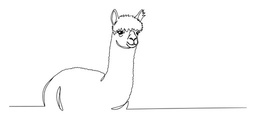 Fototapeta premium alpaca head raised portrait engraving monoline vector