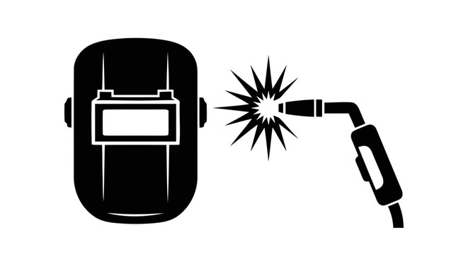 Vector illustration of welding mask and welding torch icon on a transparent background