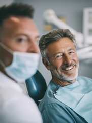 Fototapeta premium Smiling Mature Patient at Dental Clinic During Checkup