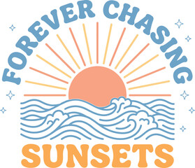 Vibrant illustration of a sunset over ocean waves with inspirational quote © Apurba
