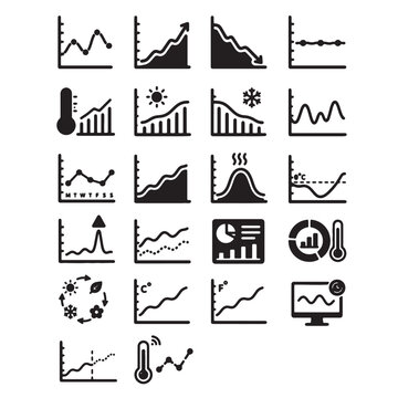 Weather and data analysis flat icons set on a white background