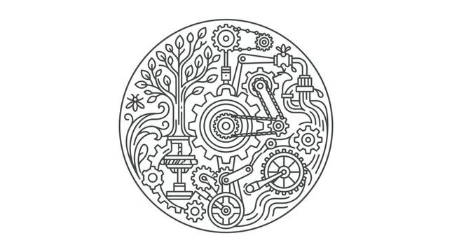Intricate Mechanical Tree Design Element.