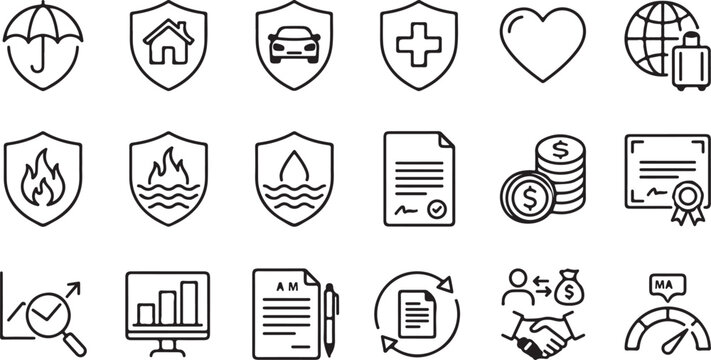 Line icon set for business and technology