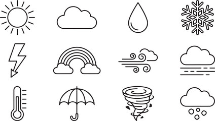 Naklejka premium Weather icons line art vector set