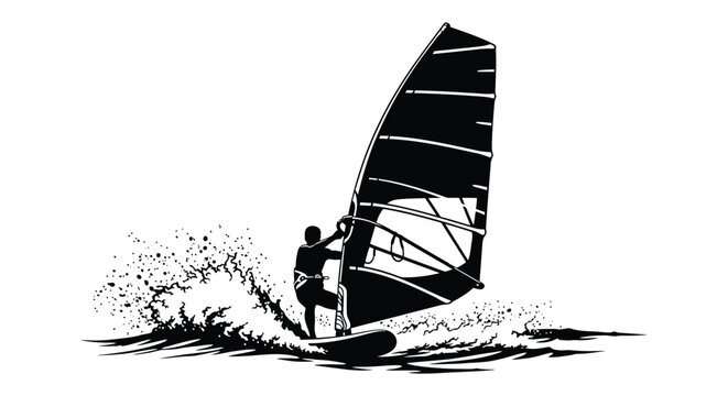 Windsurfer With Splashing Water Black Silhouette windsurfing