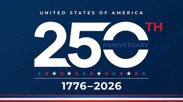 United states of america 250th anniversary 1776-2026 design on blue background with stars and stripes.