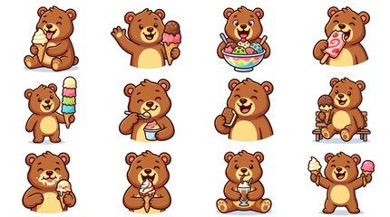 Obraz premium Cute cartoon bears with sweets treats.