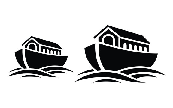 Noah s Ark Silhouette On Waves Black And White Illustration