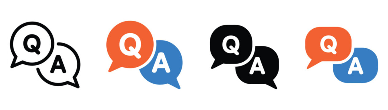 QA Icon Set Representing Question and Answer Speech Bubbles for Support Chat, Help Desk, Customer Service, and Communication Interface Symbol, vector design