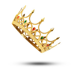 Shiny golden crown with gems on transparent background, png © New Africa