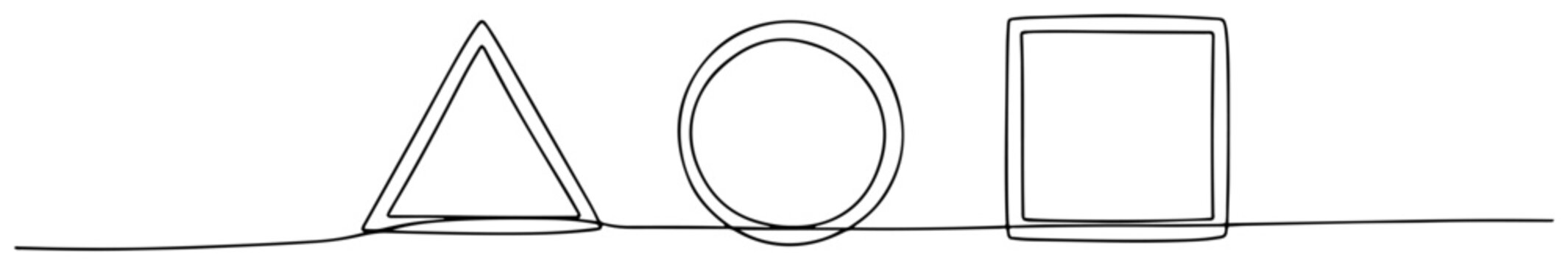 Basic geometric shapes triangle circle and square in continuous line art style