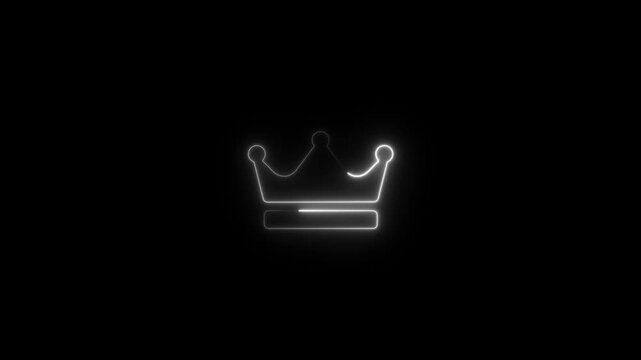  Transparent Neon White  Crown Line Art Animation &ndash; Glowing Royal Crown Outline on Black  Background.
