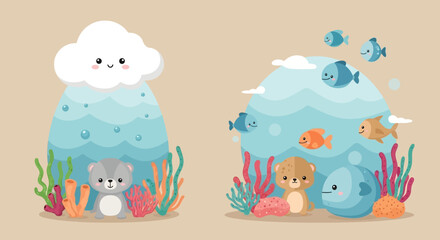 Seal and sea lion cartoon characters. © Wit