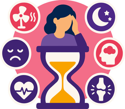 Menopause Symptoms Infographic with Hot Flashes Mood Changes Sleep Issues and Joint Pain