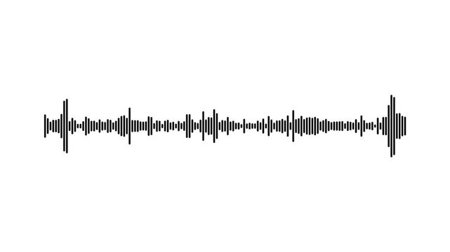 Modern audio spectrum visualization, black sound wave bars on white background, minimal music frequency visualization, futuristic podcast intro loop for digital audio and radio. 4k video