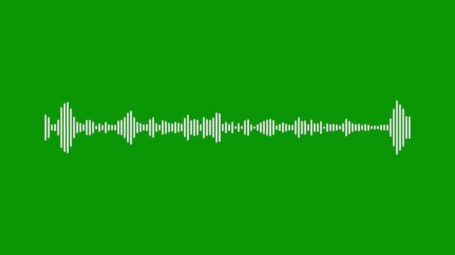 Music sound wave animation, white waveform spectrum, green background rhythmic frequency motion, seamless equalizer loop, digital podcast waveform, high quality audio visualization element. 4K