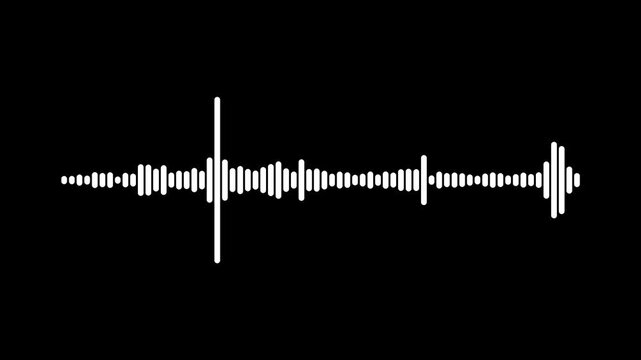 Sound waves audio spectrum animation, clean white frequency waveform motion, digital music visualizer for broadcast, clean digital equalizer on black background, seamless visual loop, 4k video.