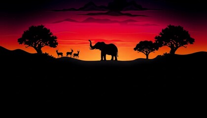 Fototapeta premium African Wildlife Silhouette Against A Dramatic Sunset Sky