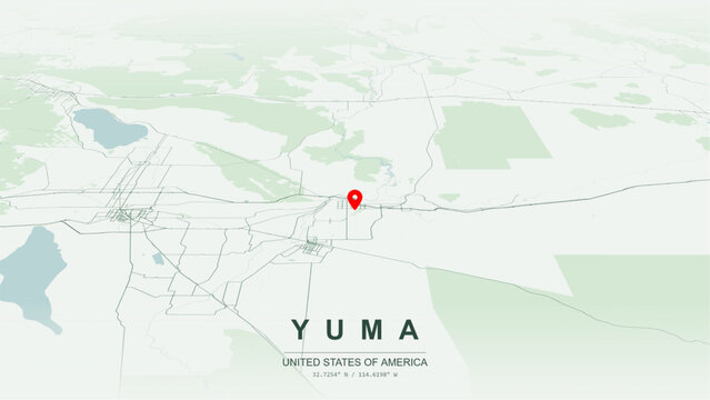 Modern minimalist vector map of Yuma, Arizona, USA. High-quality scalable illustration of Yuma Sonoran Desert square city grid, Colorado Riverfront loops for posters design.