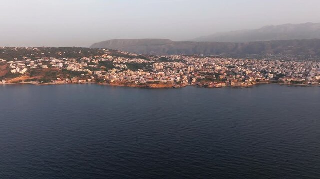 Beautiful Old city, Greece and best scenic places - panorama of picturesque old town Chania. Crete island, Panoramic of the old Venetian port and lighthouse during the blue hour, Travel Concepts