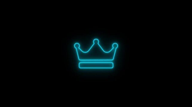  Transparent Neon Blue  Crown Line Art Animation &ndash; Glowing Royal Crown Outline on Black  Background.