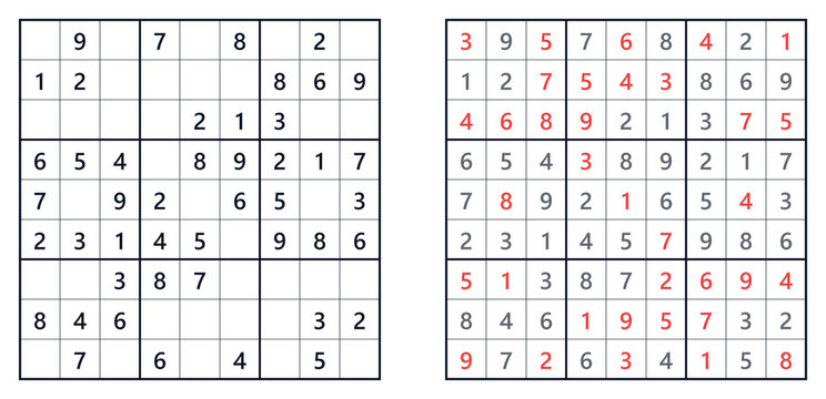 Sudoku puzzle 9x9 easy level for adults printable with answers A4