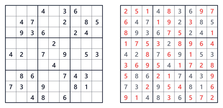 Sudoku puzzle 9x9 medium level for adults printable with answers A4