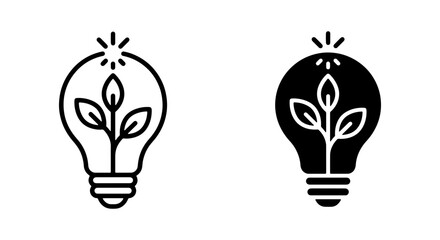 Eco Idea Lightbulb Icons, Green Energy Concept Symbols, Sustainable Innovation Graphics, Bright Plant Growth Ideas © Abdul