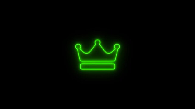  Transparent Neon Green  Crown Line Art Animation &ndash; Glowing Royal Crown Outline on Black  Background.