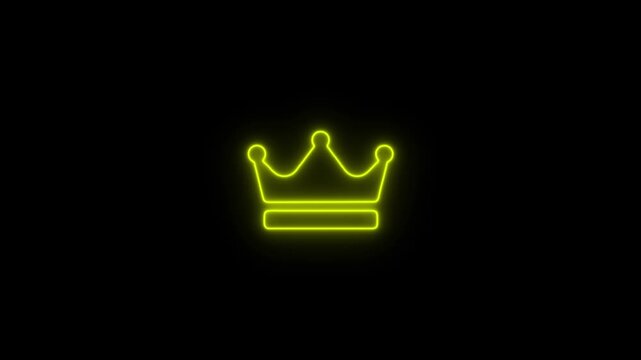  Transparent Neon Yellow Crown Line Art Animation &ndash; Glowing Royal Crown Outline on Black  Background.