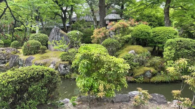Japanese traditional garden at the Kiyomizu-dera temple in Kyoto Japan