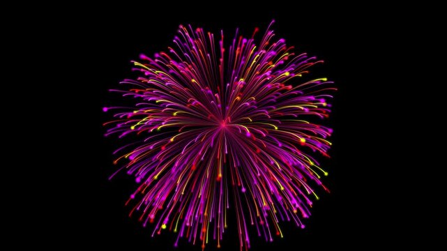 Abstract Pink and Magenta Particle Explosion Animation with Glowing Energy Burst, Colorful Firework Style Motion Graphics on Black Background, Futuristic Digital Light Effects in Stunning Ultra HD 4K