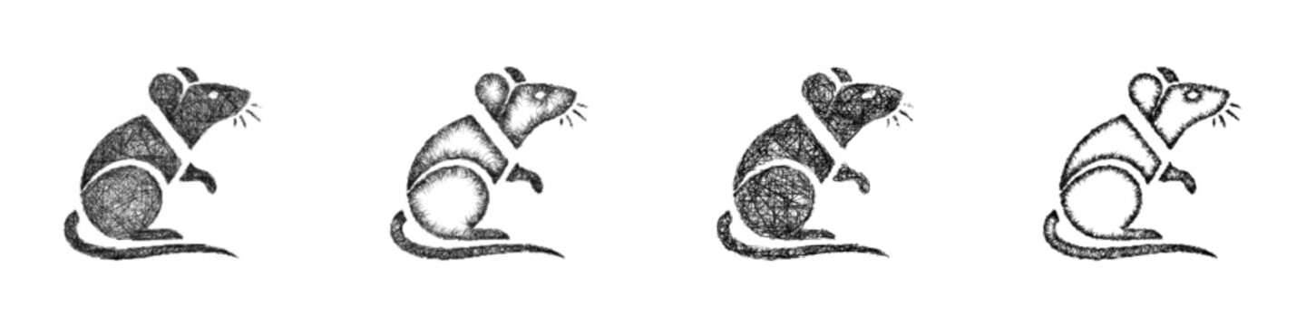 Sketch monochrome rat logo design set