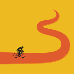 Naklejka premium Cyclist Silhouette on Winding Road Illustrating Journey Effort Endurance and Adventure Through Scenic Landscape with Freedom and Determination
