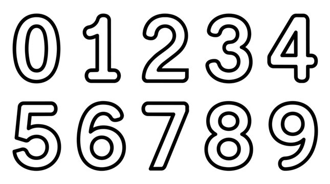 Set of outline numbers zero to nine