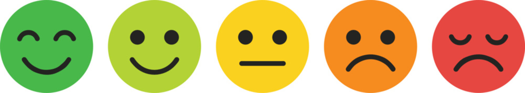 Customer satisfaction emoji collection featuring happy, neutral and sad feedback faces for rating, review and user experience evaluation