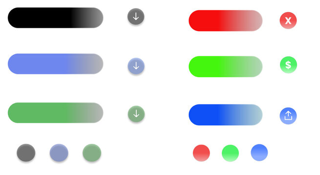 Blank Neumorphic and Glassmorphic UI Button Kit: Colorful Vector Templates with Icons and Round Shapes